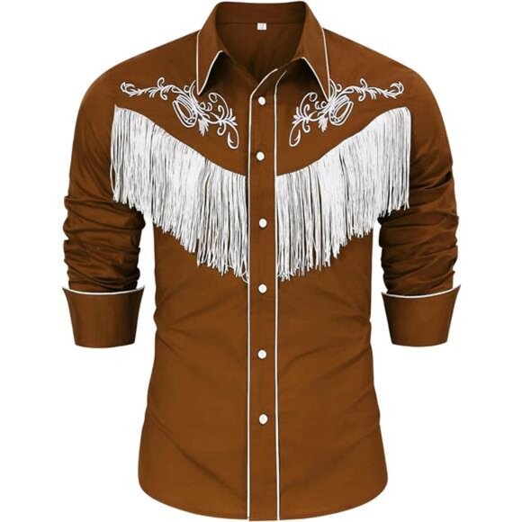 Men's Cowboy Costume Western Long Sleeve Brown - Picture 1 of 6